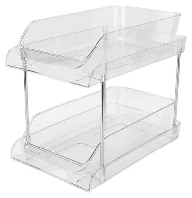 Zdjęcie produktu dla Pojemnik organizacyjny do szafki pod zlewą, wielofunkcyjny, możliwość układania w stosy, przezroczysty, oszczędzający miejsce, regał do przechowywania wykonany z PET, idealny do łazienki i kuchni, zestaw 2 sztuk