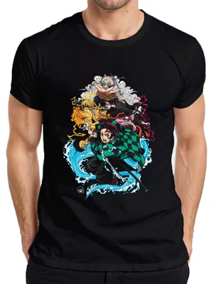 Obrázok produktu pre Kimetsu no Yaiba Tanjiro Nezuko Zenitsu Inosuke Anime Gift Pánske tričko, čierne, L