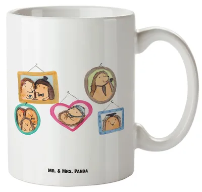 Produktbild von Mr. & Mrs. Panda Pott Igel Familie - Weiß - Geschenk, Bruder, Große Teetasse, weisse tasse, Mama, Riesenkaffeetasse, Keramiktasse, Liebe, Bilder