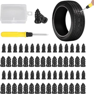 Produktbild von Autoreparatietool - Set mit 60 Teilen - Reifenreparaturset mit Radnuten - Schneller Selbstreparatur-Reifen-Kit - Mit Werkzeugkiste und Schraubendreher - Für Autos, Motorräder, Lkw und Traktoren