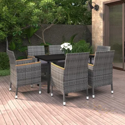 Produktbild von Möbel 7-tlg. Garten-Essgruppe mit Auflagen Poly Rattan und Glas - Gartenmöbelgarnituren 3099778