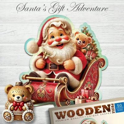 Obrázok produktu pre Wooden.City Svätý Mikuláš na saniach Drevené puzzle 50 dielikov