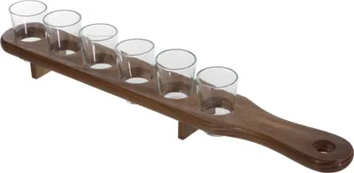Produktbild von Schnapsbrett Servierbrett ca. 44 cm 6 Gläser Holz Schnapslatte Schnapsleiste
