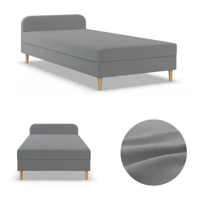 Produktbild von Einzelbett 120x200, Kontinentales Bett mit Kopfteil, Bett mit Matratze, Jugendbett, Kinderbett, Geflecht, Grau, Hellgrau, CASPE 120 x 200