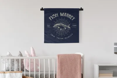 Produktbild von MuchoWow® Wandteppich Wandbehang Jahrgang - Fisch - Text 60x60 cm Tapisserie Dekoration Wandtuch - Dekorationen - Wand Decke