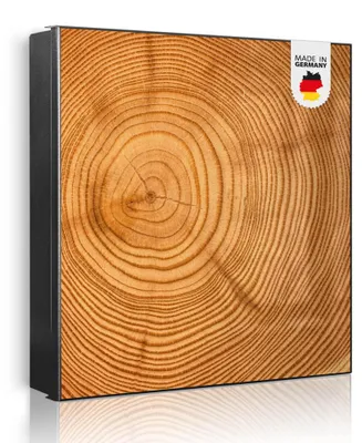 Produktbild von banjado Schlüsselkasten aus Metall, 30x30cm groß mit 32 Haken, als Magnettafel nutzbar, Korpus schwarz, Anschlag rechts, Baumstamm [SKG1 10289]