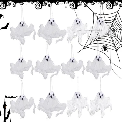 Produktbild von Halloween-Geister-Windsäcke für die Halloween-Dekoration | 12 lustige, festliche Fotorequisiten für Innenräume, Garten, Terrasse und Außenbereiche