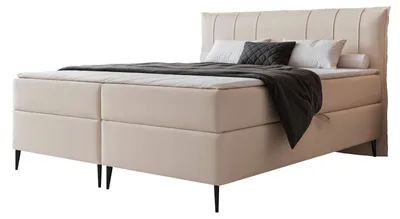 Produktbild von Boxspringbett SOMALI 140x200 Paneel-Optik Füße Bettkasten Bonellmatratze Cremeweiß