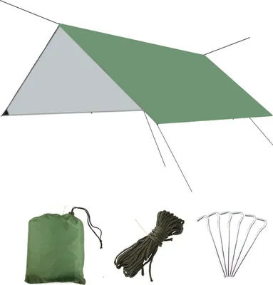 Produktbild von Wasserdicht Zeltplane Leicht Kompakt Regenschutz Sonnenschutz 300x300cm 733g Grün