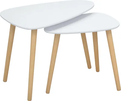Image de HOMCOM Lot de 2 tables basses gigognes design scandinave pieds en bois et plateau en bois, blanc