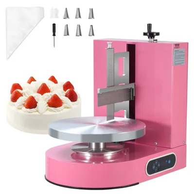 Produktbild von VEVOR Kuchen-Dekorationsmaschine, Kuchencreme-Verteilmaschine, leise Kuchen-Glasurmaschine, Drehteller mit verstellbarem Schaber, für 4" bis 12" Kuchen, 25-320RPM Drehgeschwindigkeit, Weiß, 4-12 in-a, Rosa-a