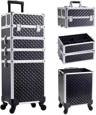 Produktbild von Famanu Make Up Trolley - Elegante Beauty Case mit 3 Fächern - Schwarz