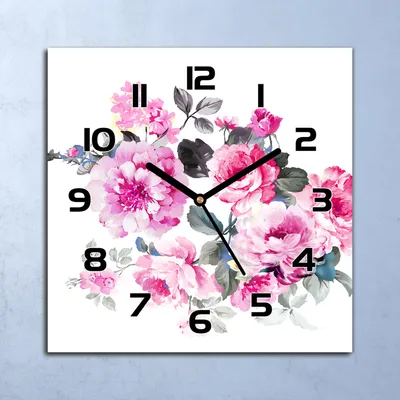Produktbild von Wanduhr Echt-Glas-Küchenuhr Elegante Blumen Quarz Lautlos 30x30 Deko Bilder