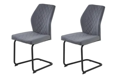 Produktbild von Hela Tische, 2er Set Freischwinger Oslo Bezug Samt Grau, Rundrohr Gestell Schwarz, Lehne mit Rautensteppung, ergonomischer Rücken, 140kg belastbar