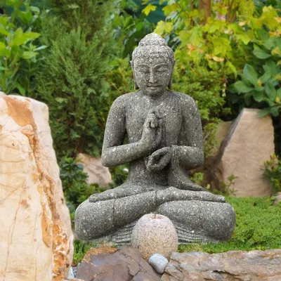 Image de Stonox Bouddha en pierre naturelle Nadiad résistant au gel 60x48x80 cm