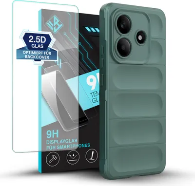 Produktbild von Handy Hülle für Xiaomi Redmi Note 14 5G mit 9H Displayglas Displayschutz Plus Grip Case Cover Schutzhülle Softgrip Farbe: Grün