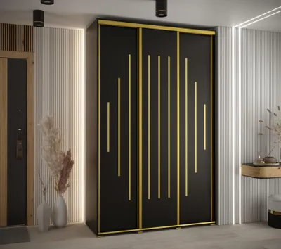 Obrázok produktu pre Šatníková skriňa YVONA 12 - 150/60 cm, čierna / zlatá