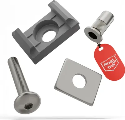 Produktbild von Qualinos Zaunhalter flache Auflage & Flache Klemmplatte (100 Stück) – V2A Set Silber 9006 Stabmattenzaun Zubehör zur Doppelstabmattenzaun Befestigung