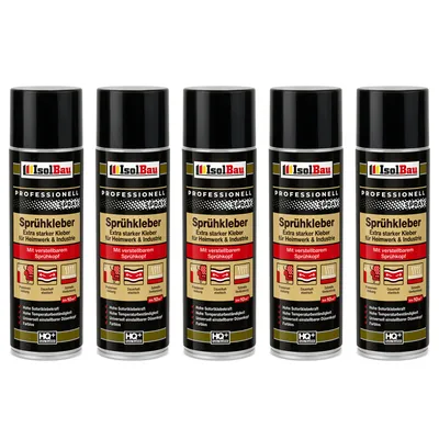 Produktbild von Isolbau Sprühkleber - 5 x 500 ml Extra starker Kleber für Heimwerk & Industrie - Klebe-Spray für Schaumstoff, Holz, Stoff, Leder, Filz uvm