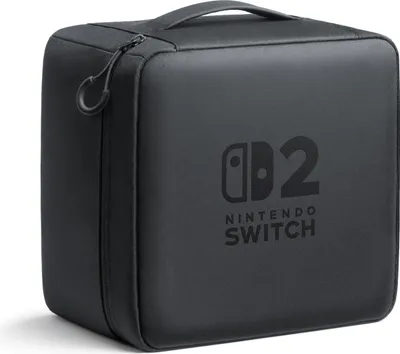 A black travel case for a Nintendo Switch.
