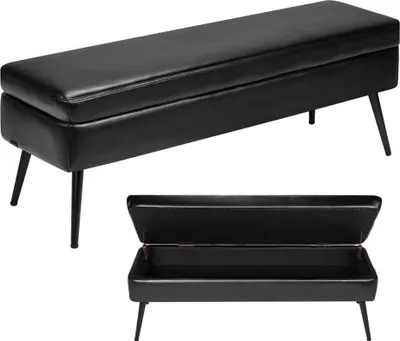Produktbild von Sitzbank Ottomane (40 x 120 x 45 cm) aus Kunstleder, gepolsterte Schuhbank mit Stauraum & Metallbeinen, Tragkraft 300 kg, moderne Bettbank Wohnzimmer- und Esszimmerbank - Schwarz