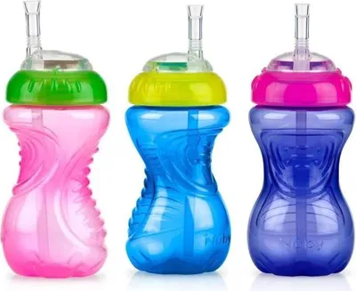 Obrázek produktu pro Nuby Easy Grip hrnek, nepropustný, flexibilní brčko, ventil Touch-Flo, 300 ml, balení po 3 kusech, pro holčičky