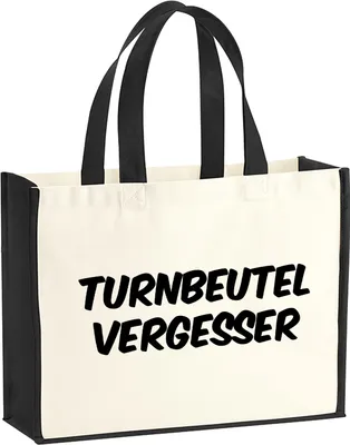 Produktbild von Huuraa Jutetasche Turnbeutelvergesser Schriftzug 21 Liter Black Jute und Baumwolle Einkaufstasche Geschenkidee