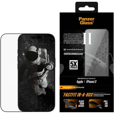 Immagine prodotto di Protezione schermo in vetro ceramico PanzerGlass per iPhone 17 | Copertura ultra-ampia con sistema di applicazione FASTFIT integrato