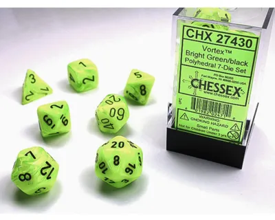 Produktbild von Chessex 7-Würfelset  Vortex Polyhedral Bright Green/Black