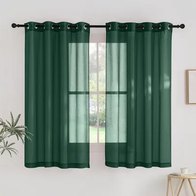 Obrázok produktu pre Závesy do spálne, priehľadné, s okami, rozmer 160 x 140 cm, tmavozelené, balenie po 2 kusy, vzhľad lnu