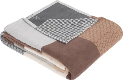 Produktbild von Ibena Bio Baumwolldecke Pittsburgh 140x200 cm - Kuscheldecke braun/anthrazit gemustert, Wolldecke, Sofadecke kuschelweich