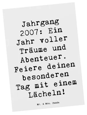 Produktbild von Mr. & Mrs. Panda Postkarte Spruch 2007 Geburtstag - Weiß - Geschenk, Happy Birthday, Geburtstagsgeschenk, liebevolle Geschenke, Ansichtskarten, besonderer Tag, Grußkarte