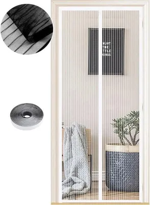 Produktbild von Famanu Magnetisches Fliegengitter - 80 x 210 cm, Automatisch schließend, ohne Bohren, mit weißen Streifen