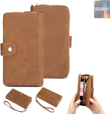 Produktbild von K-S-Trade Handyhülle Schutzhülle kompatibel mit POCO M6 Pro 4G & Portemonnee Tasche Handytasche Case Etui Geldbörse Wallet braun (1x)