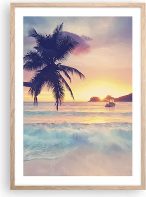 Produktbild von Gerahmtes Poster - Rahmen in heller Eiche - Meer Strand Palme - 50x70 cm - Wand Bild - Wanddeko - Wandbilder - Wandposter - Bilderrahmen - Bilder - Kunstdruck - Wandbild - P2NPA50x70-3992