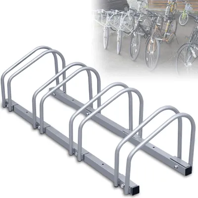 Immagine prodotto di Cavalletto per biciclette TolleTour per 4 biciclette, 101x32x26cm, in acciaio zincato, cavalletto per biciclette, installabile a pavimento/parete, per pneumatici di larghezza 3,5 - 5,5 cm, argento