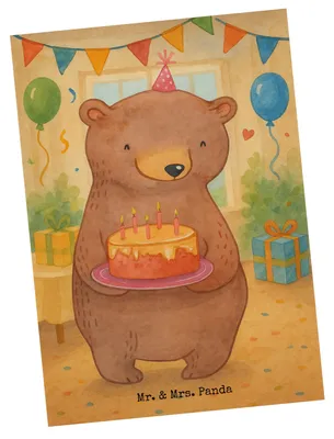 Produktbild von Mr. & Mrs. Panda Postkarte Geburtstag Bär Torte Design - Weiß - Geschenk, Ansichtskarte, Ansichtskarten, Feier, Party, Happy Birthday, Postkarten, Kuchen, bildkarte