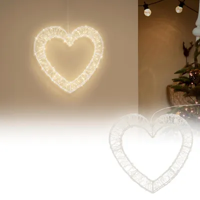 Immagine prodotto di ECD Germany, decorazione a forma di cuore a LED per Natale, ideale per finestre, con timer. Decorazione natalizia, cuore luminoso, per interni ed esterni. Illuminazione natalizia con 500 LED bianco caldo, dimensioni 38,5 x 36 cm