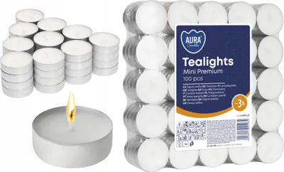 Zdjęcie produktu dla AURA Podgrzewacze Tealights Mini Premium 3h 100 szt. pf8-100s
