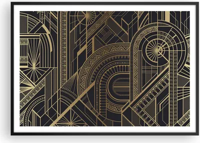 Produktbild von Gerahmtes Poster - Schwarzer Rahmen - Ornament Gold Schwarz - 100x70 cm - Wand Bild - Wanddeko - Wandbilder - Kunstposter - Wandposter - Bilderrahmen - Bilder - Kunstdruck - P2BAA100x70-4522