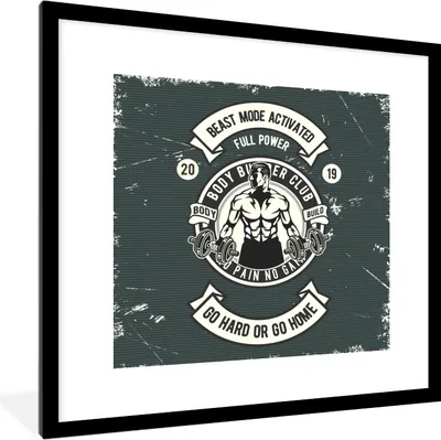 Produktbild von MuchoWow® MuchoWow® Gerahmtes Poster Mancave - Gewichte - Vintage - Grau 40x40 cm - Poster mit zchwarzem Bilderrahmen - Poster - Plakat im Rahmen