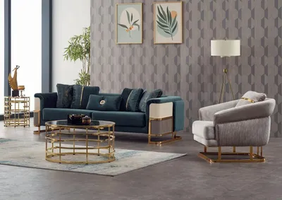 Produktbild von Polstersofa Couchgarnitur Dreisitzer Sessel Grün Couch Stoffsofa 2tlg