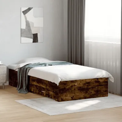 Produktbild von "2026 Aktion"Bettgestell - CLORIS - Einzelbett - mit Schubladen Räuchereiche 75x190 cm - Einfache Montage - Holzwerkstoff - DEMöbel4835509