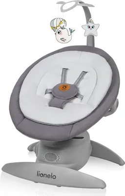 A baby swing chair with a mobile.