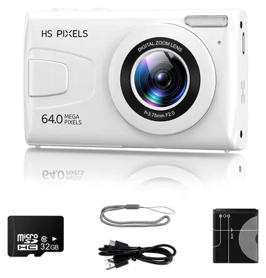 Produktbild von Zimilo Digitalkamera 64MP, 1080P Full HD Kompaktkamera mit 3,0 Zoll Display, 18x Digitalzoom, 32GB TF Karte, für Anfänger, Teenager & Erwachsene, Weiß