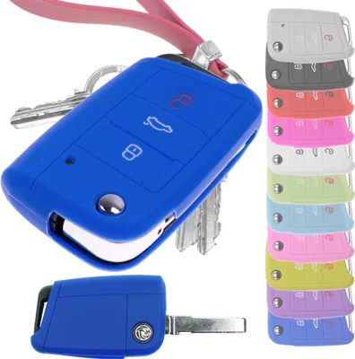 Produktbild von Auto Schlüssel Hülle Silikon Schutz Cover Blau kompatibel mit Golf 7 Polo 6C Seat Ateca Arona Leon Skoda Octavia Superb Kodiaq 3 Tasten Klappschlüssel