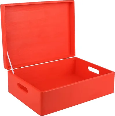 Produktbild von Creative Deco XL Rot Große Holzkiste Aufbewahrungsbox Spielzeug | 40 x 30 x 14 cm (+/- 1 cm) | Mit Deckel zum Dekorieren Aufbewahren | Mit Griff | Perfekt für Dokumente, Wertsachen und Werkzeuge