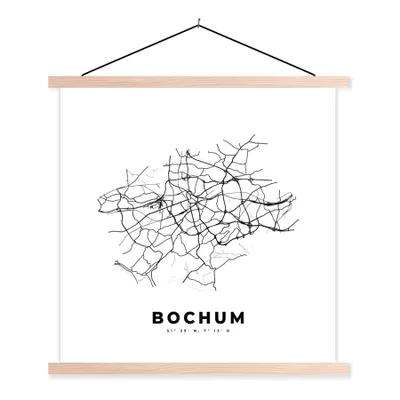 Produktbild von MuchoWow® Textilposter Deutschland - Bochum - Stadtplan - Karte - Schwarz-Weiß - Karte 40x40 cm mit holzfarbenen Rahmen - Posterleiste