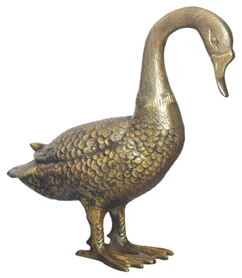 Dekofigur Gans Aluminium Gold 46cm Modern in Seitenansicht mit geschwungenem Hals und strukturiertem Gefieder.