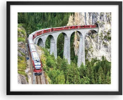 Produktbild von Gerahmtes Poster - Schwarzer Rahmen - Viadukt Landwasser Zug - 50x40 cm - Wand Bild - Wanddeko - Wandbilder - Kunstposter - Wandposter - Bilderrahmen - Bilder - Kunstdruck - P2BAA50x40-4605